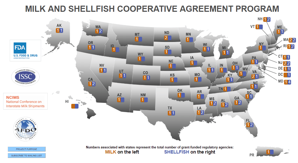 Milk and shellfish cooperative agreement program map